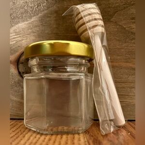 1.5 ounce Hexagonal Glass Jar with Gold Lid and Honey Dipper